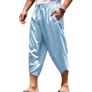 COOFANDY Men's Linen Harem Capri Pants